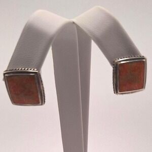 Southwestern orange jasper stone button earrings in sterling silver